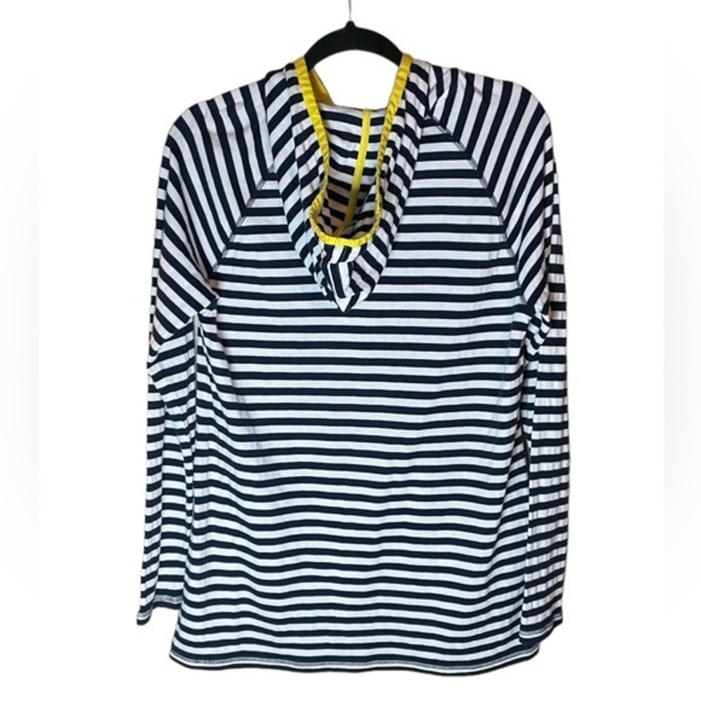 Lauren Active Ralph Lauren Navy Blue and White Striped Yellow Accents Hoodie - Picture 2 of 7